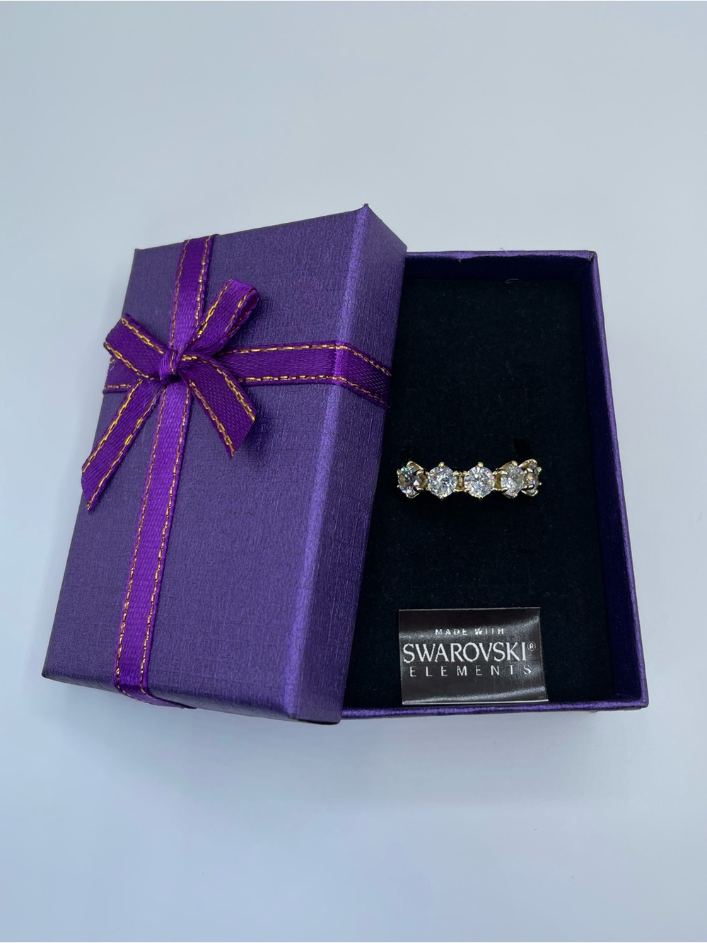 Swarovski Crystal Elements White Crystal Half Eternity Band Ring Sz 7 Glam - Picture 3 of 10